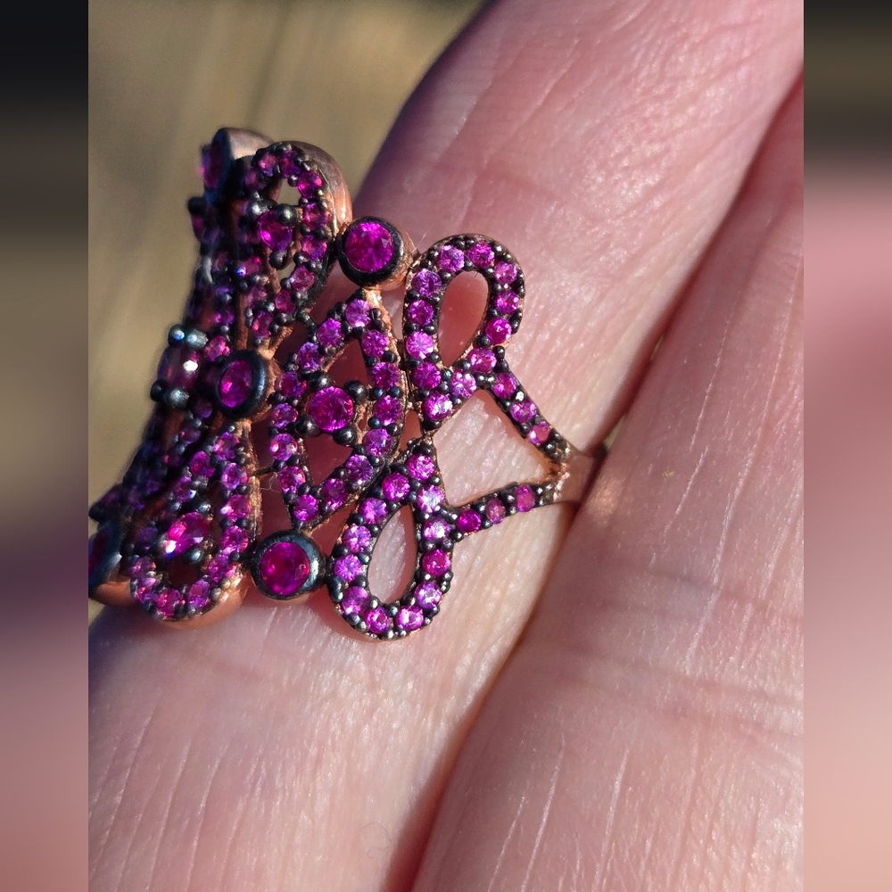 Ruby lace Sterling & Gold Lace Ring sz 7.5 - Picture 4 of 6